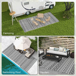 Side Tables - Outsunny 9x18 Modern Outdoor Rug, Plastic Waterproof Floor Mat, with Carry Bag, Portable RV Carpet, 4 Straps, Gray & Cream White Boho | Aosom.com - Outdoor Style Company