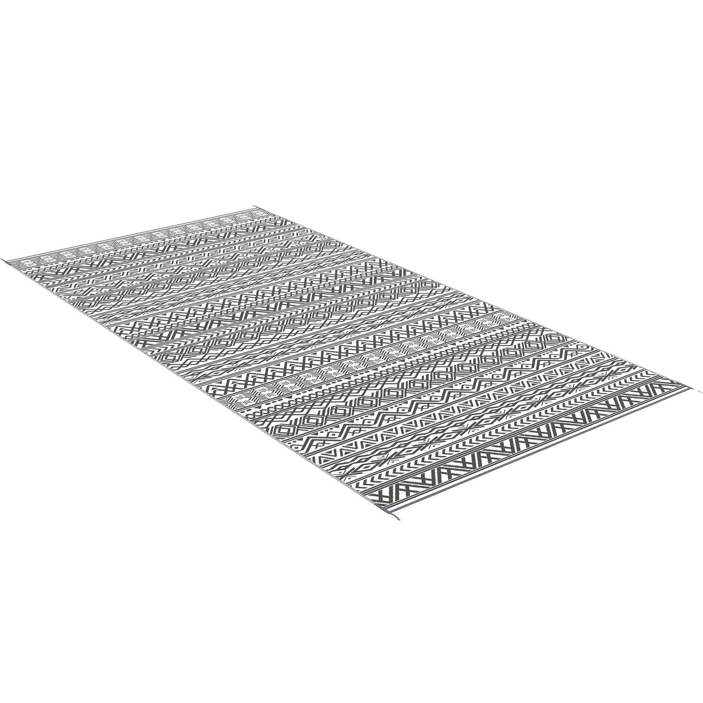 Side Tables - Outsunny 9x18 Modern Outdoor Rug, Plastic Waterproof Floor Mat, with Carry Bag, Portable RV Carpet, 4 Straps, Gray & Cream White Boho | Aosom.com - Outdoor Style Company