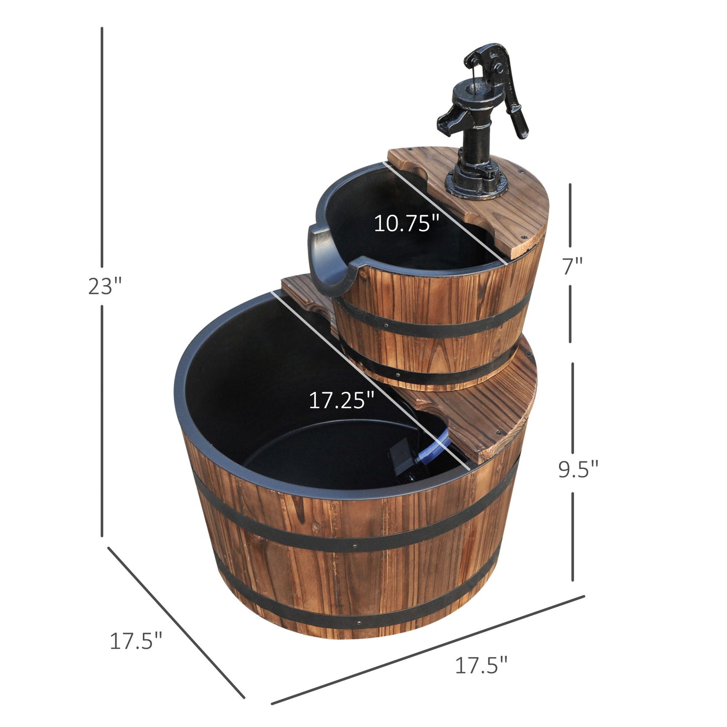 '-Outsunny Accent Two-Tier Rustic Wooden Barrel Fountain - Outdoor Style Company