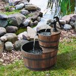 '-Outsunny Accent Two-Tier Rustic Wooden Barrel Fountain - Outdoor Style Company