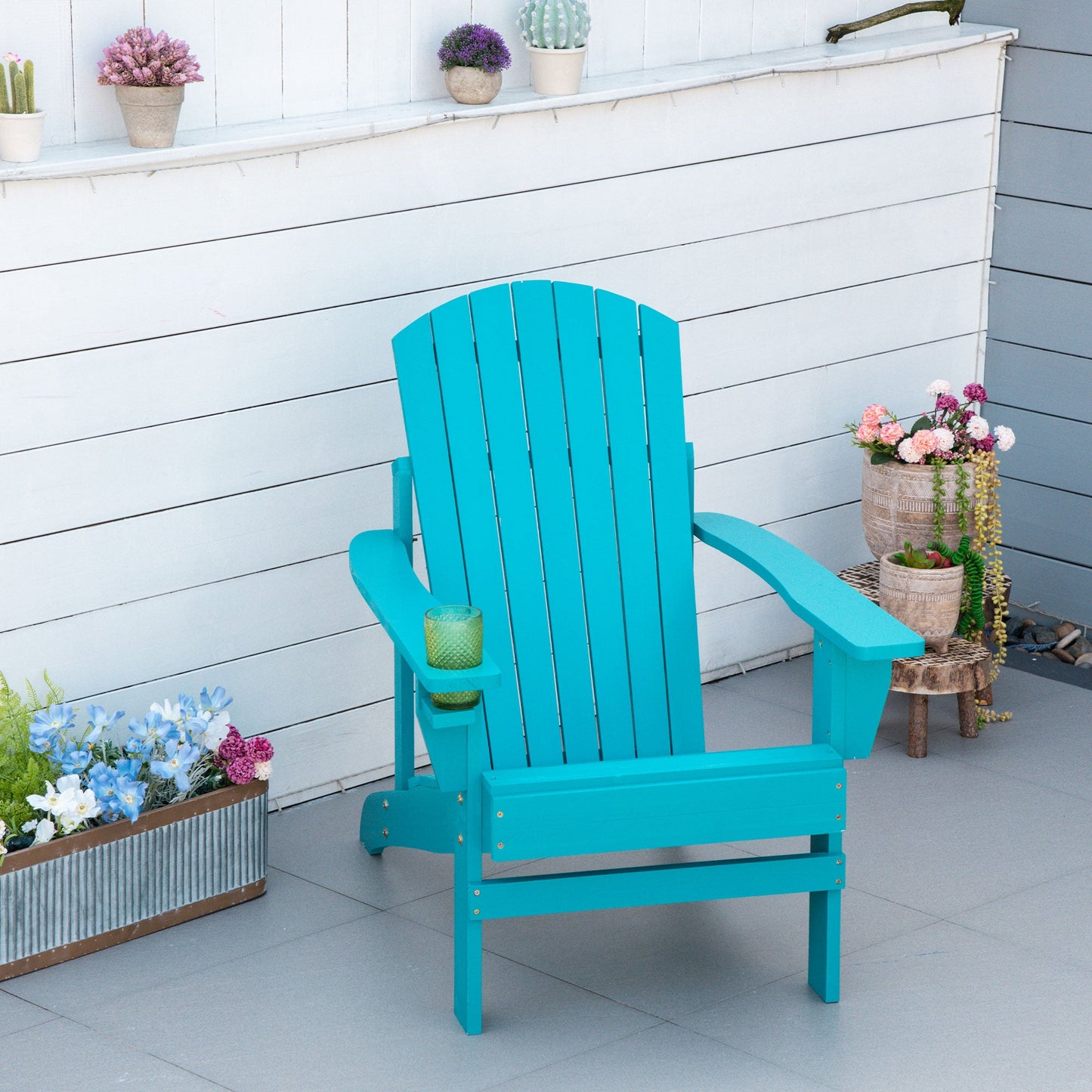 '-Outsunny Adirondack Chair, Campfire chair and Deck Chair, Classic Lounge w/ Built-in Cupholder for Patio, Backyard, Deep Sky Blue - Outdoor Style Company