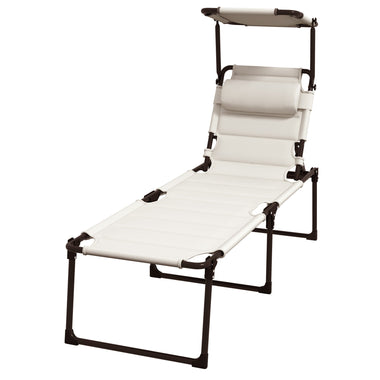 -Outsunny Adjustable Folding Chaise Lounge with 4-position Backrest, Sun Roof, Head Pillow for Patio, Balcony, Outdoor, Cream - Outdoor Style Company