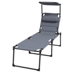 -Outsunny Adjustable Folding Chaise Lounge with 4-position Backrest, Sun Roof, Head Pillow for Patio, Balcony, Outdoor, Gray - Outdoor Style Company