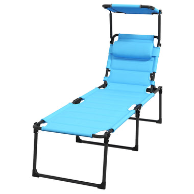 -Outsunny Adjustable Folding Chaise Lounge with 4-position Backrest, Sun Roof, Head Pillow for Patio, Balcony, Outdoor, Light Blue - Outdoor Style Company