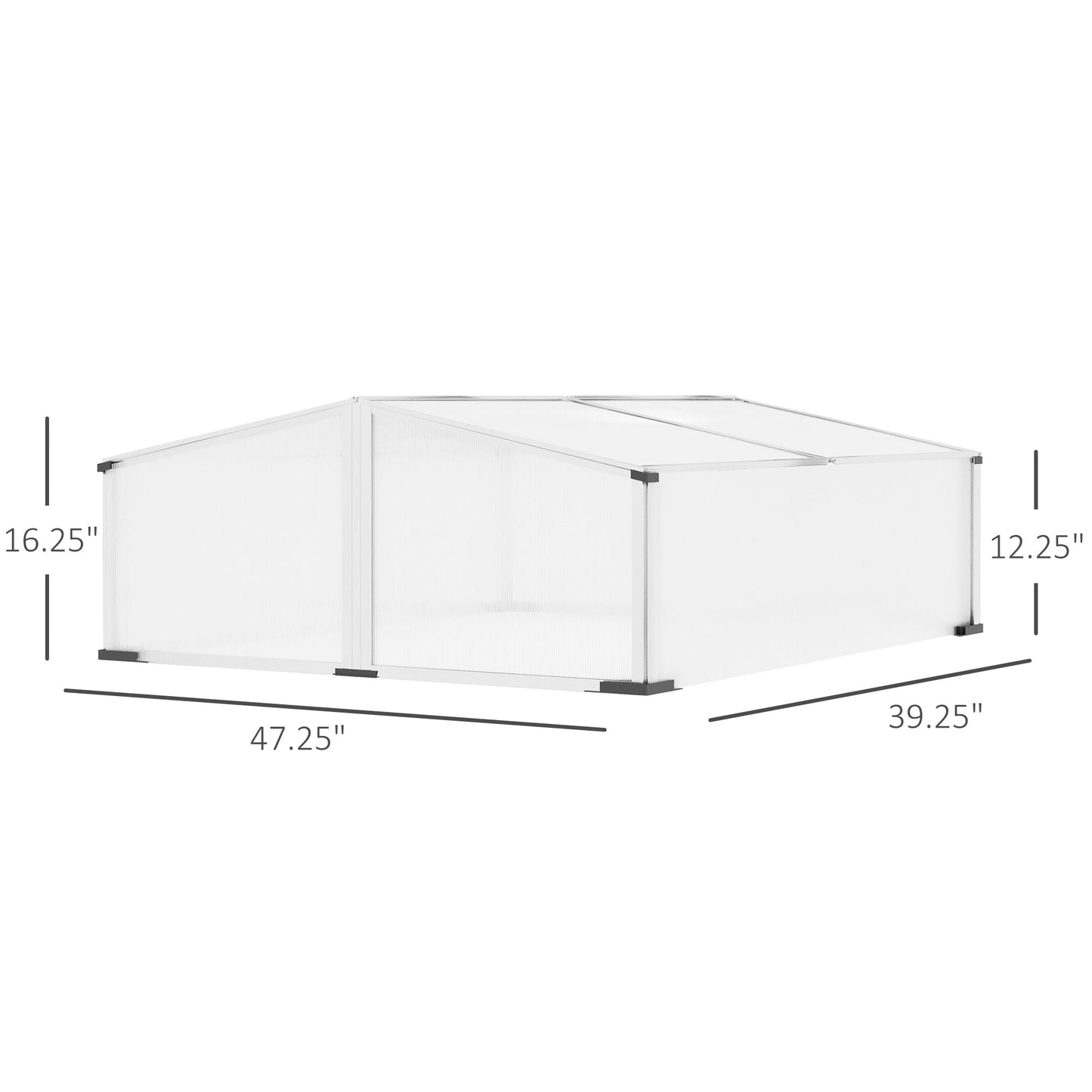 '-Outsunny Aluminium Cold Frame Greenhouse Kit Raised Plants Bed Protection with Independent Opening Tops for Vegetable, Plants, 47" x 39" x 16", Silver - Outdoor Style Company