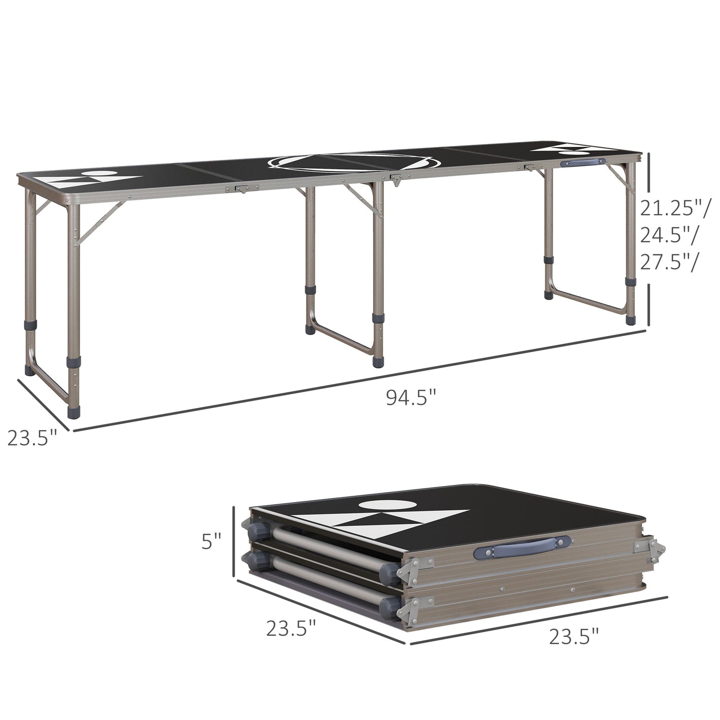 '-Outsunny Aluminum Camping Table with Adjustable Legs, 8ft Folding Picnic Table for Travel, BBQ, Beach or Hiking, Black & White - Outdoor Style Company