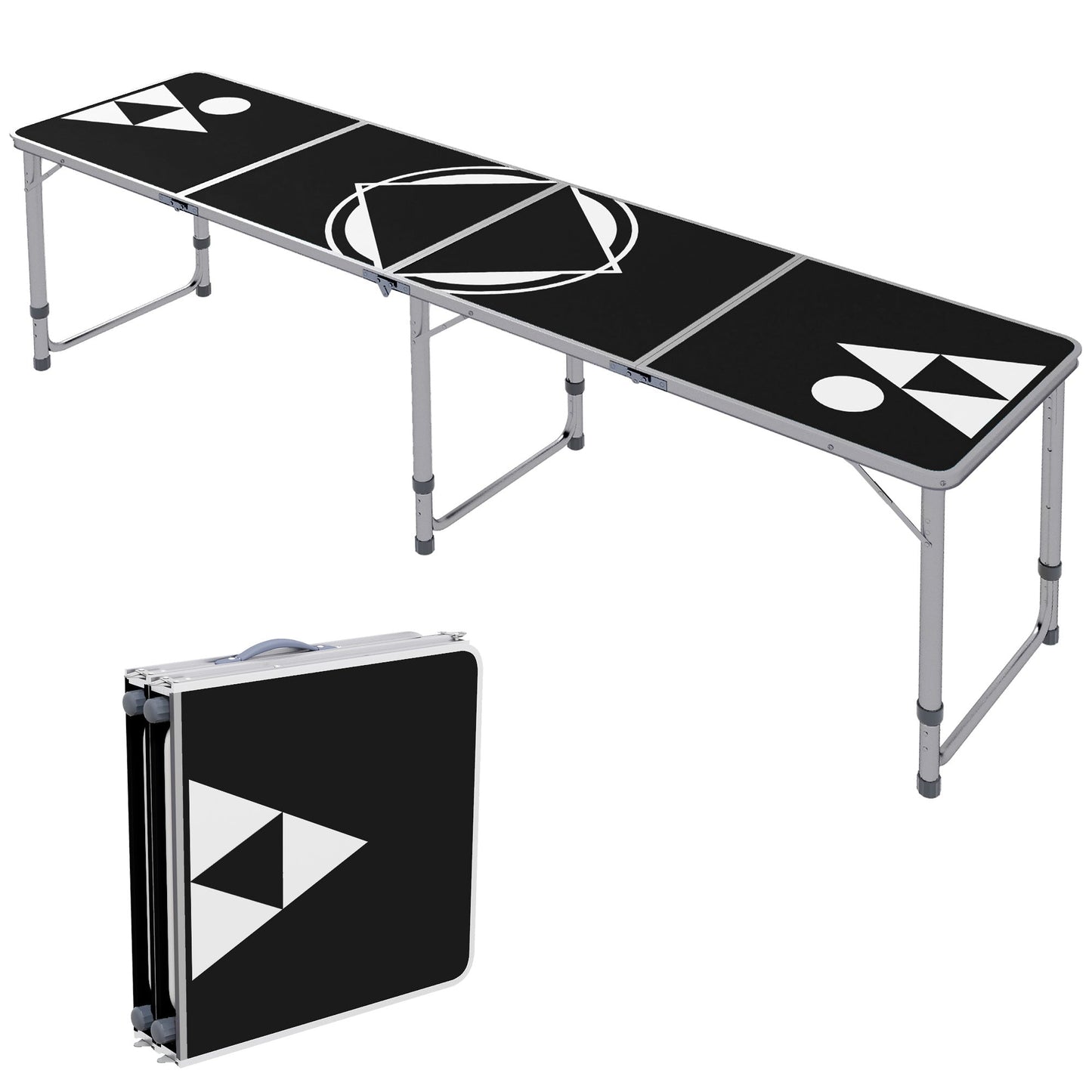 '-Outsunny Aluminum Camping Table with Adjustable Legs, 8ft Folding Picnic Table for Travel, BBQ, Beach or Hiking, Black & White - Outdoor Style Company