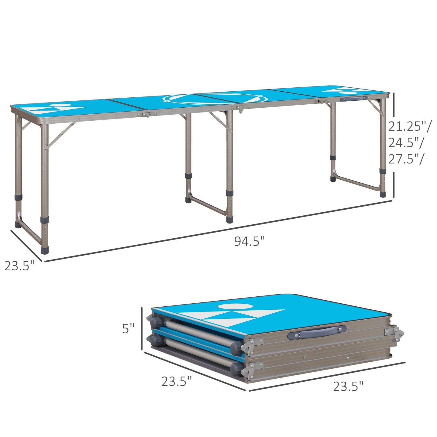 '-Outsunny Aluminum Camping Table with Adjustable Legs, 8ft Folding Picnic Table for Travel, BBQ, Beach or Hiking, Blue & White - Outdoor Style Company