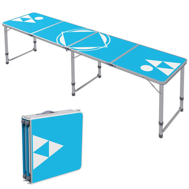 '-Outsunny Aluminum Camping Table with Adjustable Legs, 8ft Folding Picnic Table for Travel, BBQ, Beach or Hiking, Blue & White - Outdoor Style Company