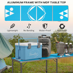 '-Outsunny Aluminum Camping Table with Adjustable Legs, 8ft Folding Picnic Table for Travel, BBQ, Beach or Hiking, Blue & White - Outdoor Style Company