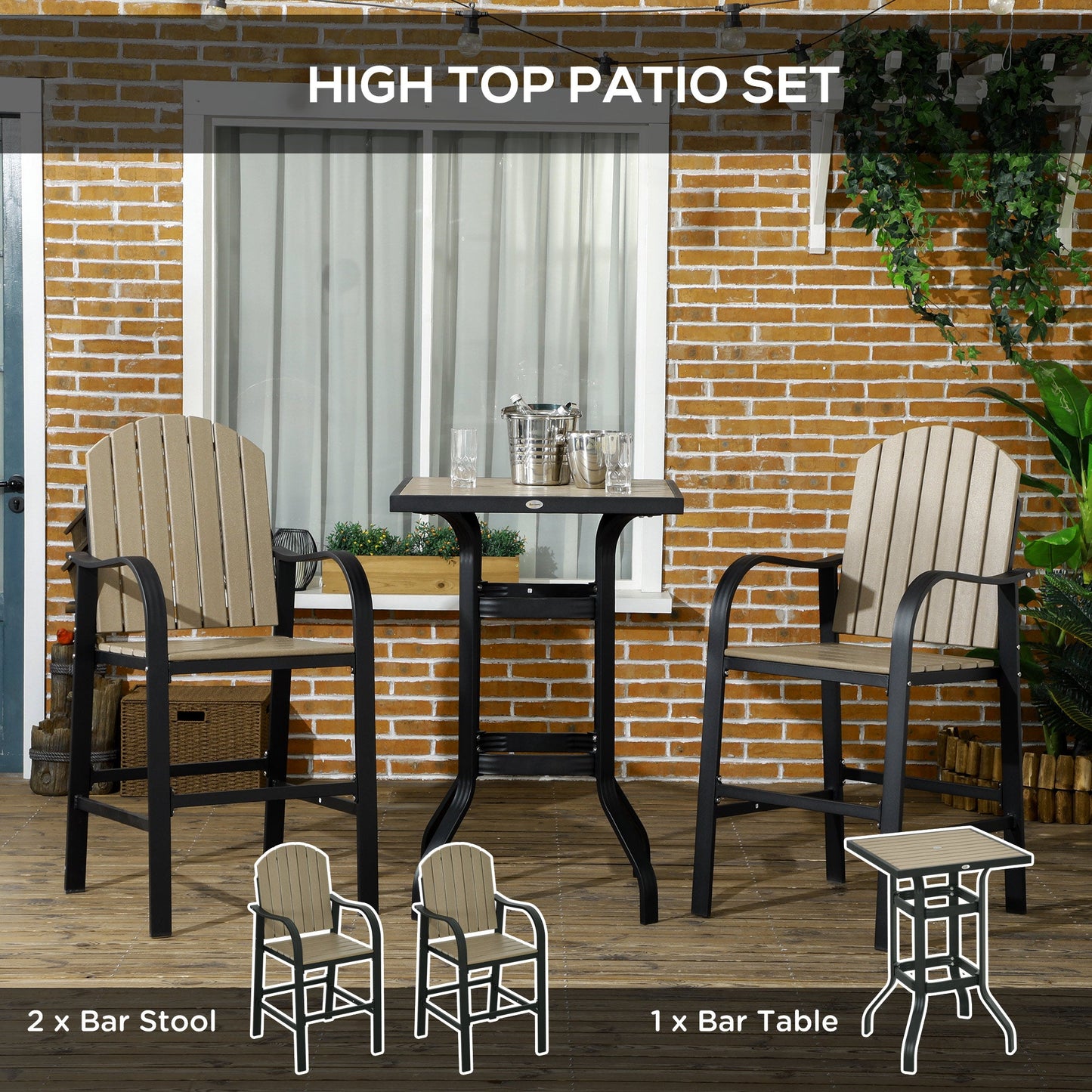 '-Outsunny Aluminum Frame 3 Piece Bar Set, High Top Patio Table and Chairs Set, Bistro Set with Umbrella Hole - Outdoor Style Company