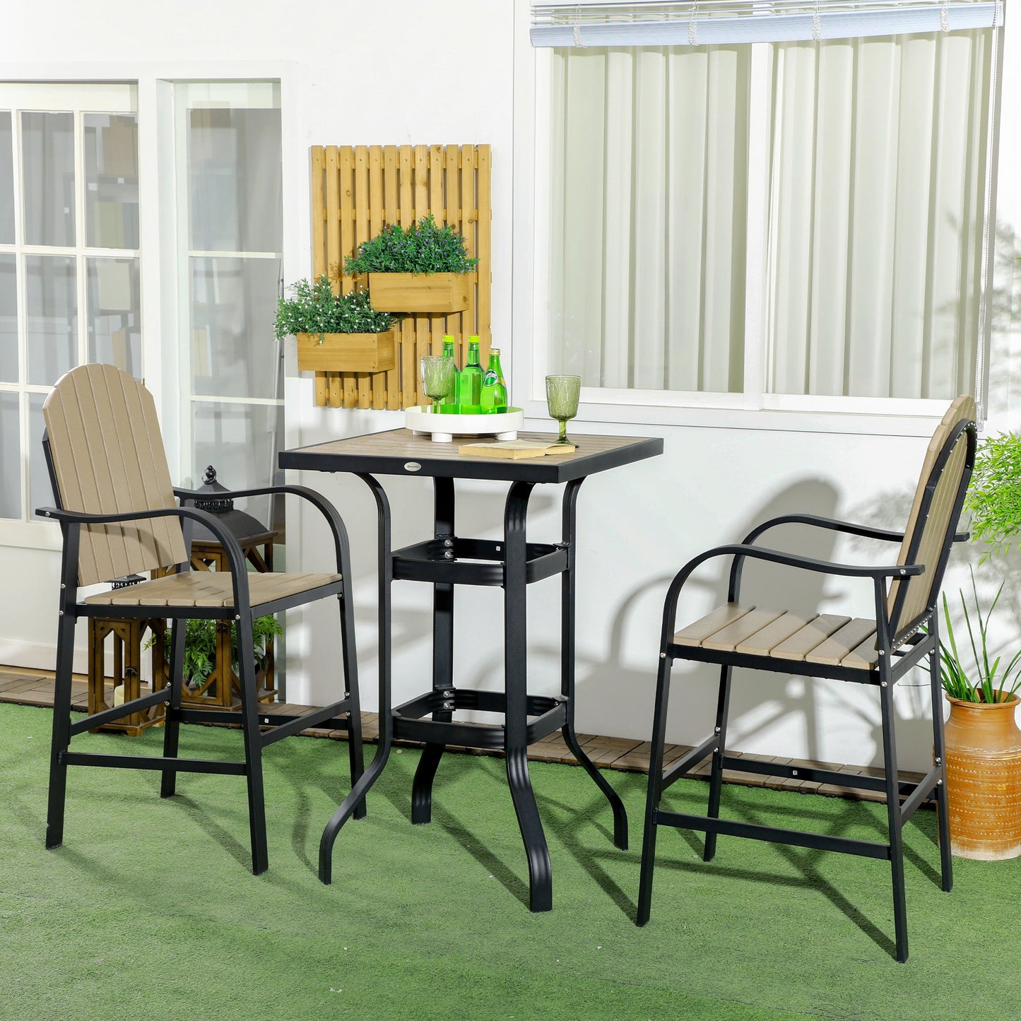 '-Outsunny Aluminum Frame 3 Piece Bar Set, High Top Patio Table and Chairs Set, Bistro Set with Umbrella Hole - Outdoor Style Company