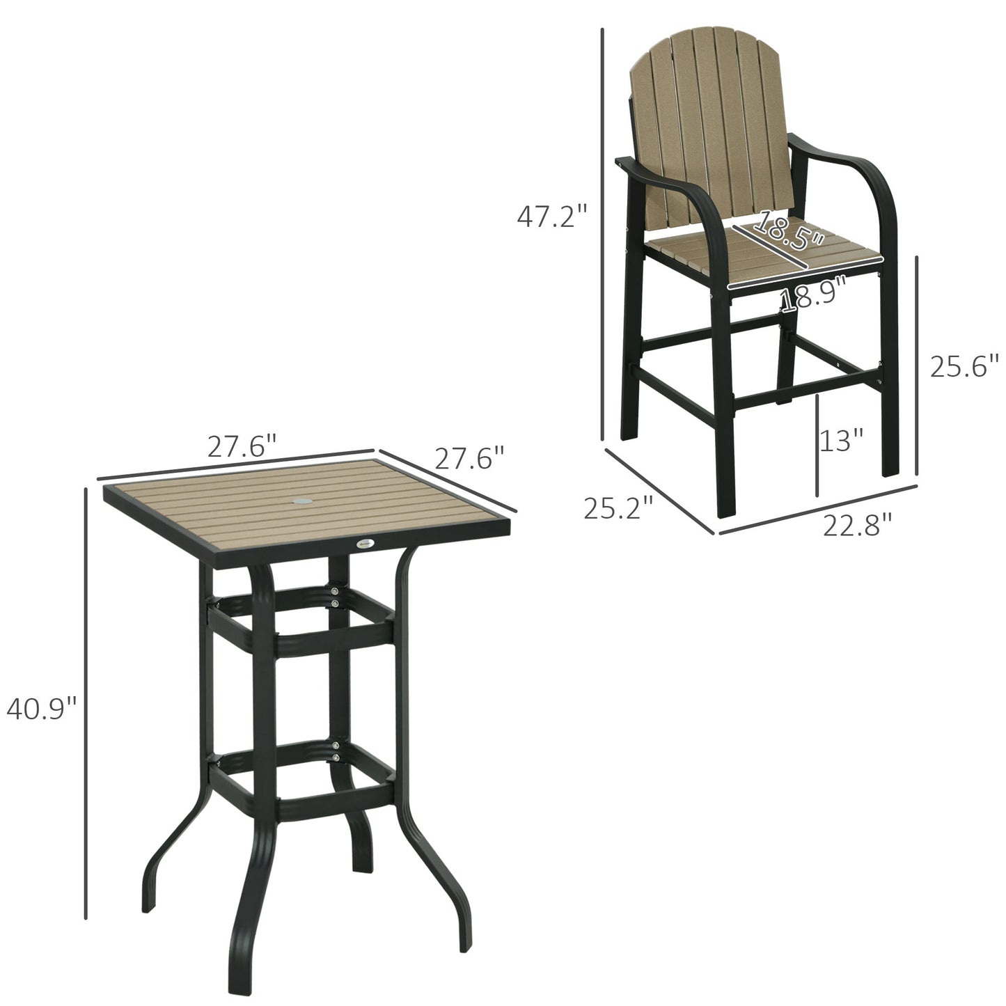 '-Outsunny Aluminum Frame 3 Piece Bar Set, High Top Patio Table and Chairs Set, Bistro Set with Umbrella Hole - Outdoor Style Company