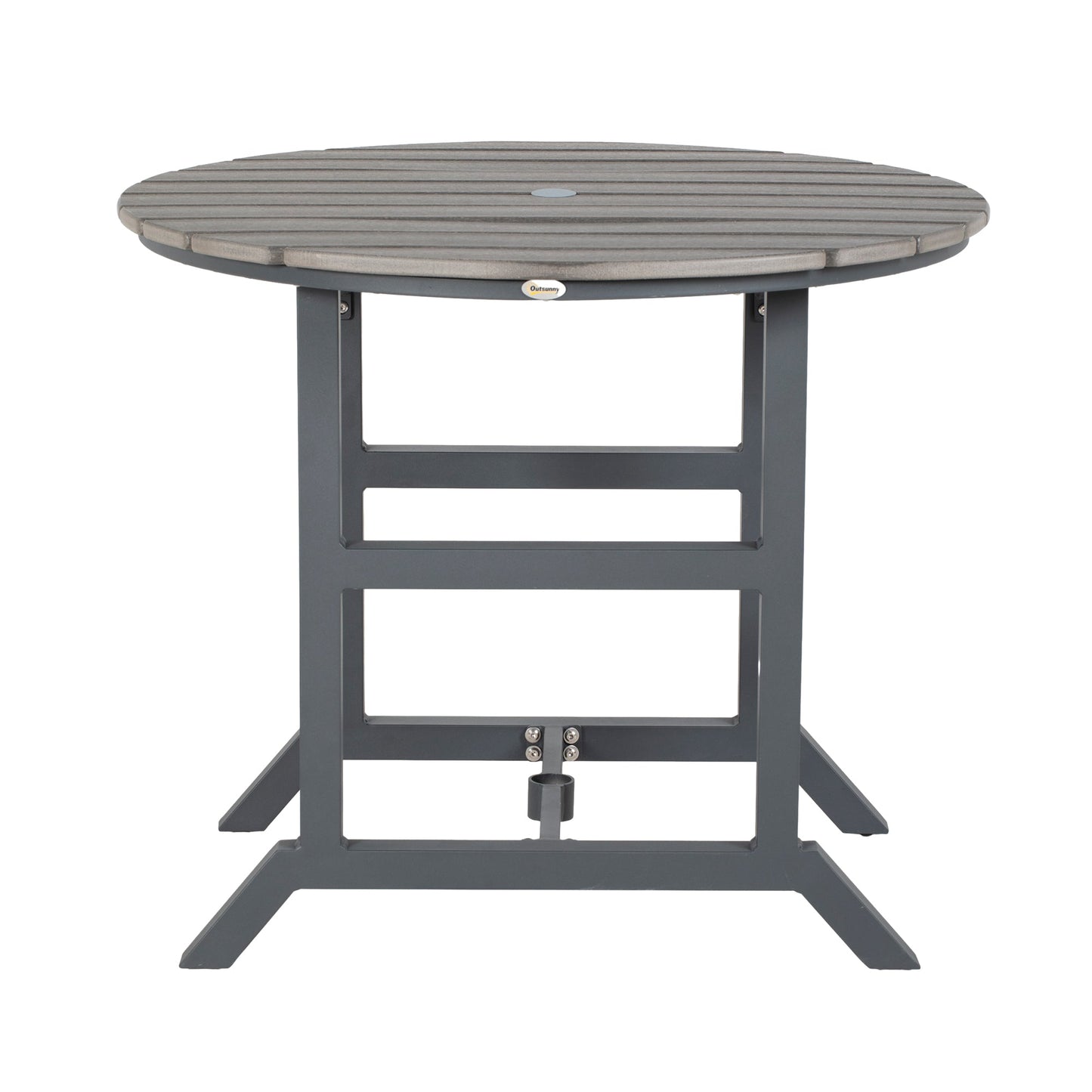 '-Outsunny Aluminum Frame Round Patio Table with Umbrella Hole, Outdoor Dining Table for 4 People, Dark Gray - Outdoor Style Company