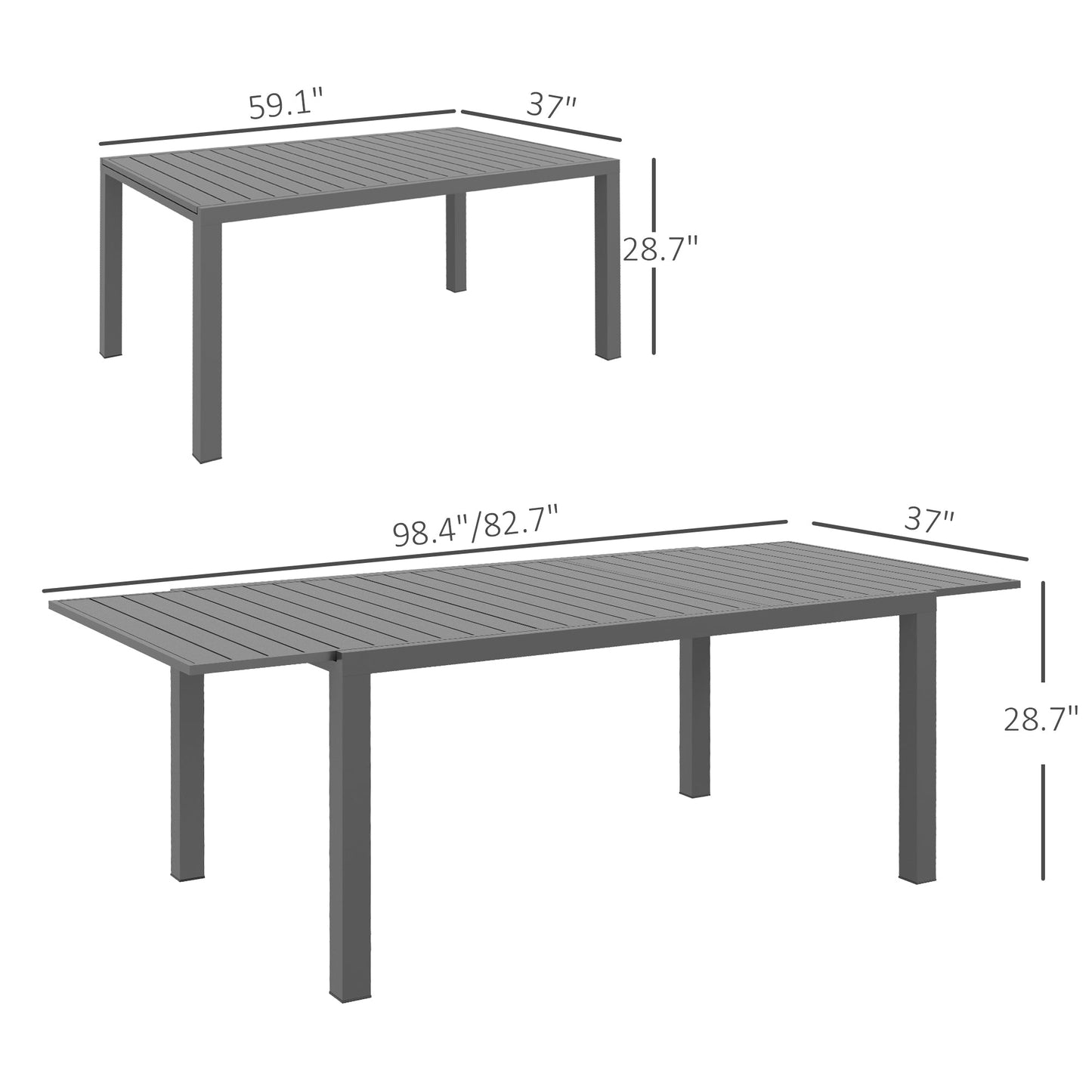 '-Outsunny Aluminum Outdoor Dining Table for 6-8 People, Expandable Patio Table for Garden Lawn Balcony - Charcoal Gray - Outdoor Style Company