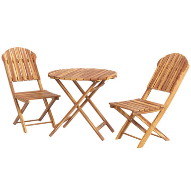 -Outsunny Balcony Furniture Foldable Outdoor Bistro Set 3-Piece Patio Set for Backyard, Deck, Porch, Natural Wood Finish - Outdoor Style Company
