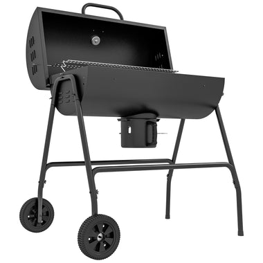 -Outsunny Barrel CharcoalÂ BBQÂ GrillÂ BarbecueÂ Smoker with 420 sq.in. Cooking Area, Wheels, Ash Catcher, Black - Outdoor Style Company