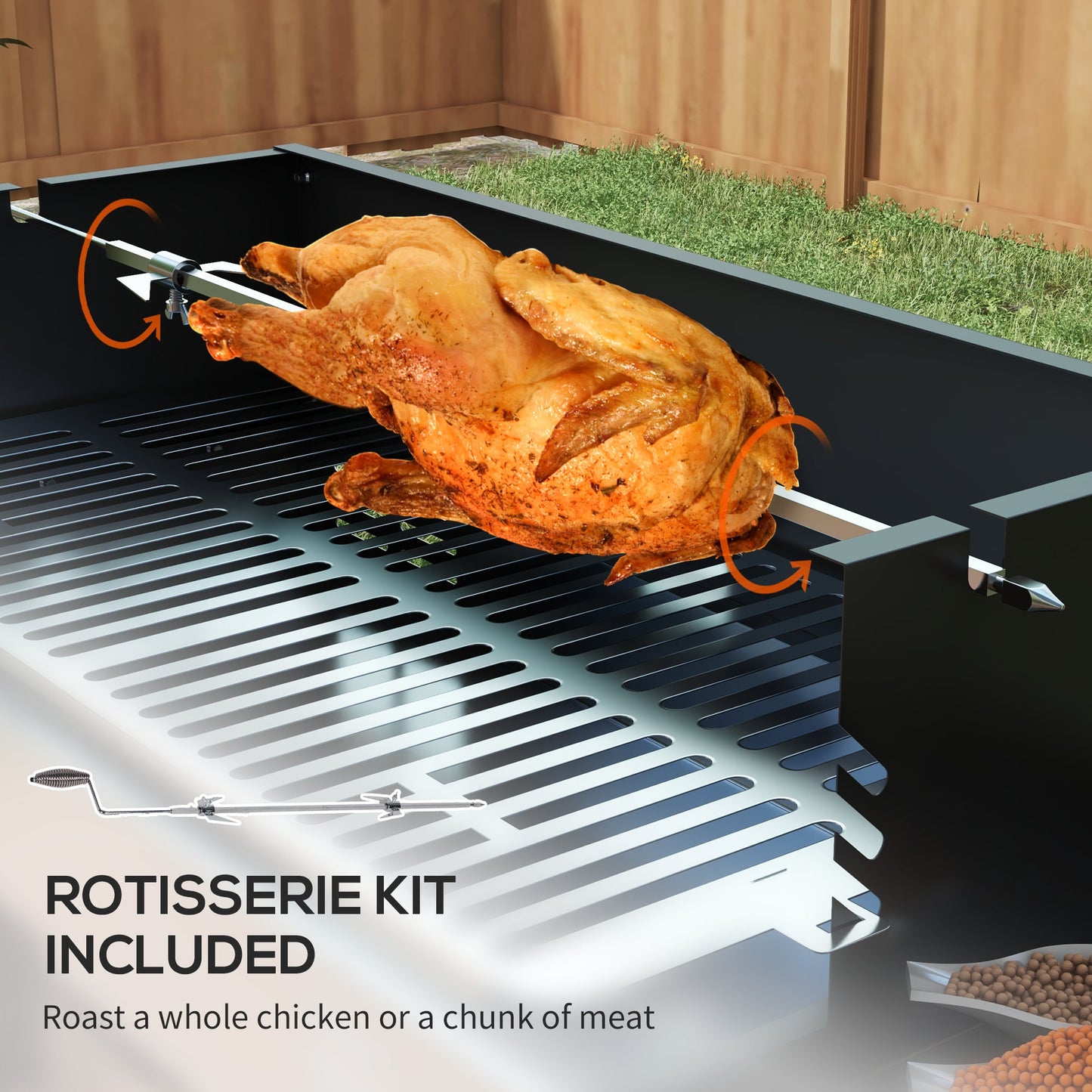 -Outsunny BBQ Rotisserie Grill Charcoal Split Roaster for Chicken Turkey 3-Level Grill Grate, Storage Shelves, Stainless Steel - Outdoor Style Company