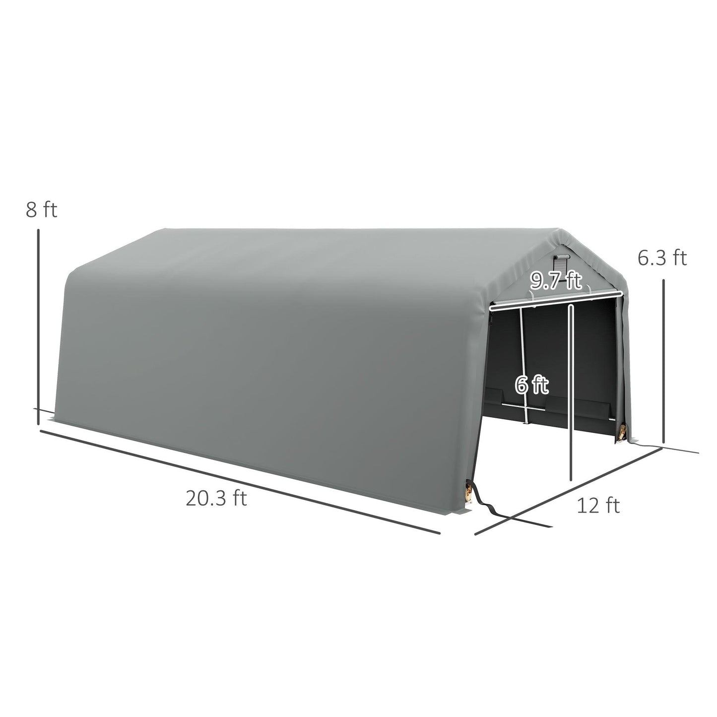 '-Outsunny Carport 12' x 20' Portable Garage, Heavy Duty Car Port Canopy with Ventilation Windows and Large Roll-up Door, Gray - Outdoor Style Company