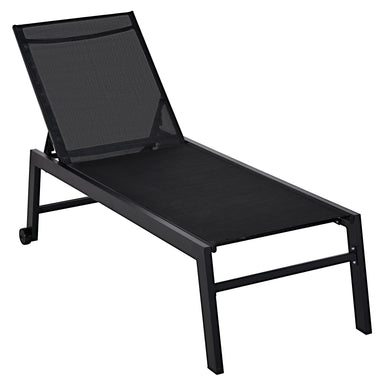 '-Outsunny Chaise Lounge Chair with Wheels, Adjustable 5-level Backrest, Breathable, for Bed Lounger, Sunbathing, Beach, patio, Black | Aosom.com - Outdoor Style Company