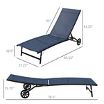 '-Outsunny Chaise Lounge Outdoor, 2 Piece Lounge Chair w/ Wheels and 5 Adjustable Position for Patio, Beach, Yard, Pool, Dark Blue - Outdoor Style Company