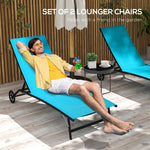 '-Outsunny Chaise Lounge Outdoor, 2 Piece Lounge Chair with Wheels and 5 Adjustable Position for Patio, Beach, Yard, Pool, Blue - Outdoor Style Company