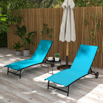 '-Outsunny Chaise Lounge Outdoor, 2 Piece Lounge Chair with Wheels and 5 Adjustable Position for Patio, Beach, Yard, Pool, Blue - Outdoor Style Company