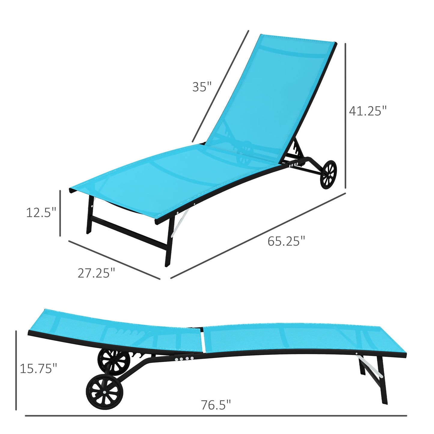 '-Outsunny Chaise Lounge Outdoor, 2 Piece Lounge Chair with Wheels and 5 Adjustable Position for Patio, Beach, Yard, Pool, Blue - Outdoor Style Company