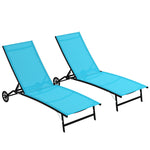 '-Outsunny Chaise Lounge Outdoor, 2 Piece Lounge Chair with Wheels and 5 Adjustable Position for Patio, Beach, Yard, Pool, Blue - Outdoor Style Company