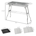 -Outsunny Charcoal Barbecue Grill, Stainless Steel Portable Folding Charcoal BBQ Grill, Stainless Steel Camp Picnic Cooker, Silver - Outdoor Style Company