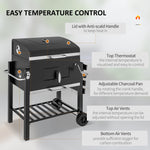 -Outsunny Charcoal BBQ Grill and Smoker Combo Outdoor Portable Trolley Camping Picnic Backyard with Side Shelf, Black - Outdoor Style Company