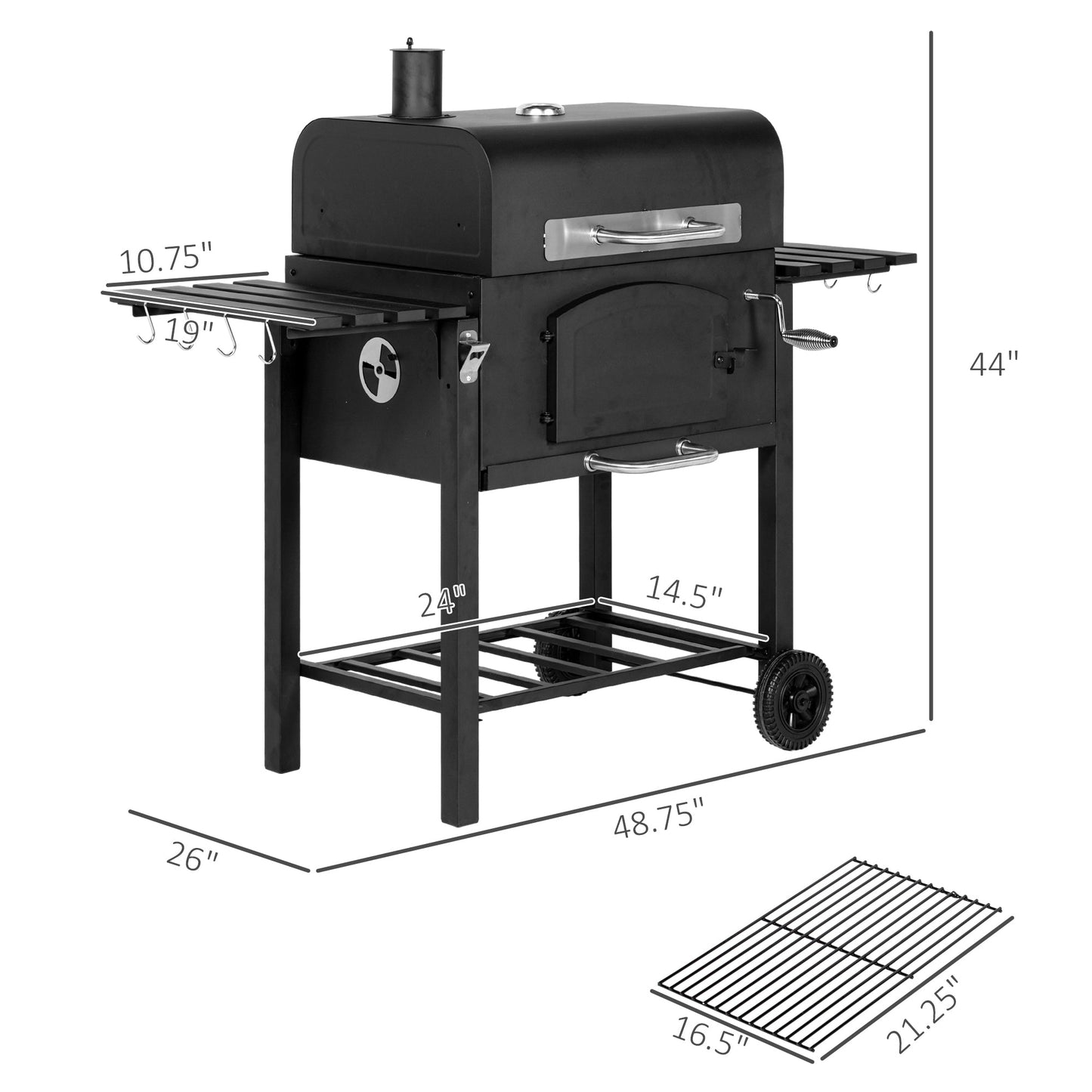 '-Outsunny Charcoal BBQ Grill and Smoker Combo w/ Adjustable Height, Folding Shelves, Thermometer, and Wheels - Outdoor Style Company