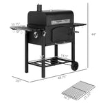 '-Outsunny Charcoal BBQ Grill and Smoker Combo w/ Adjustable Height, Folding Shelves, Thermometer, and Wheels - Outdoor Style Company