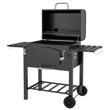 -Outsunny Charcoal BBQ Grill and Smoker Combo w/ Adjustable Height, Folding Shelves, Thermometer, and Wheels - Outdoor Style Company