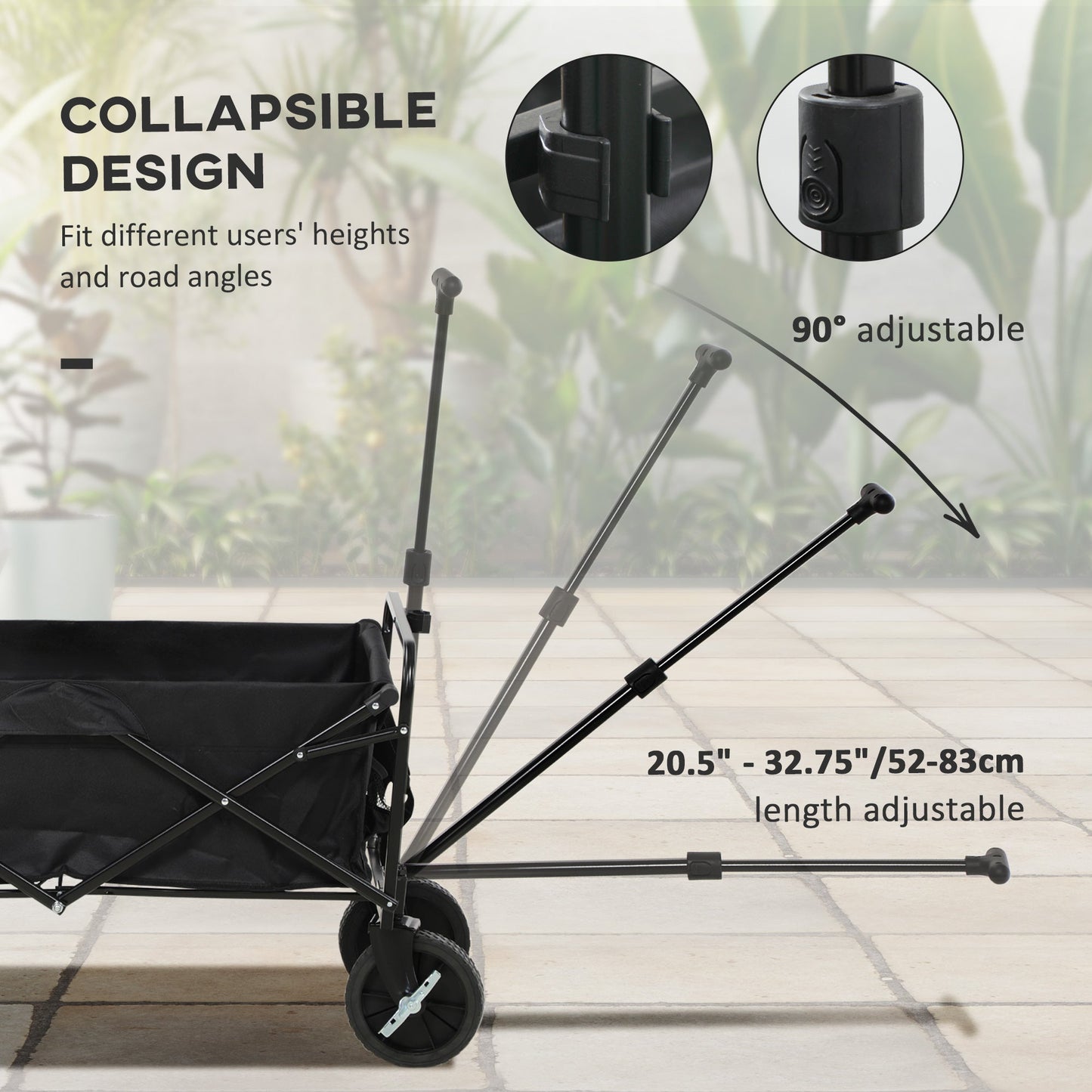 '-Outsunny Collapsible Wagon with Adjustable Handle, Folding Table and Cup Holders, Heavy Duty Graden Carts with Wheels, Black - Outdoor Style Company