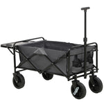 '-Outsunny Collapsible Wagon with Adjustable Handle, Folding Table and Cup Holders, Heavy Duty Graden Carts with Wheels, Dark Gray - Outdoor Style Company