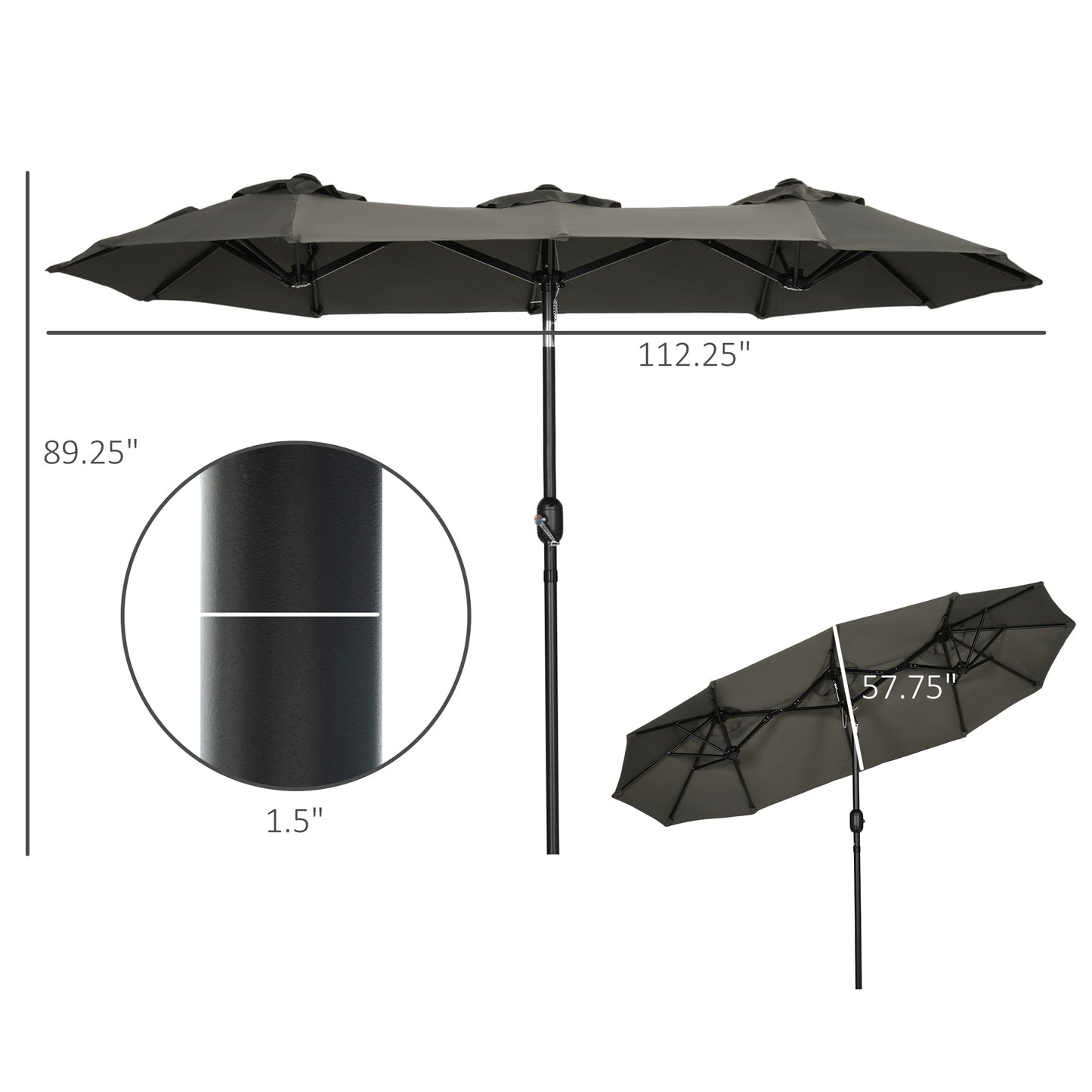 '-Outsunny Double-sided Patio Umbrella 9.5' Large Outdoor Market Umbrella with Push Button Tilt and Crank, 3 Air Vents and 12 Ribs - Outdoor Style Company