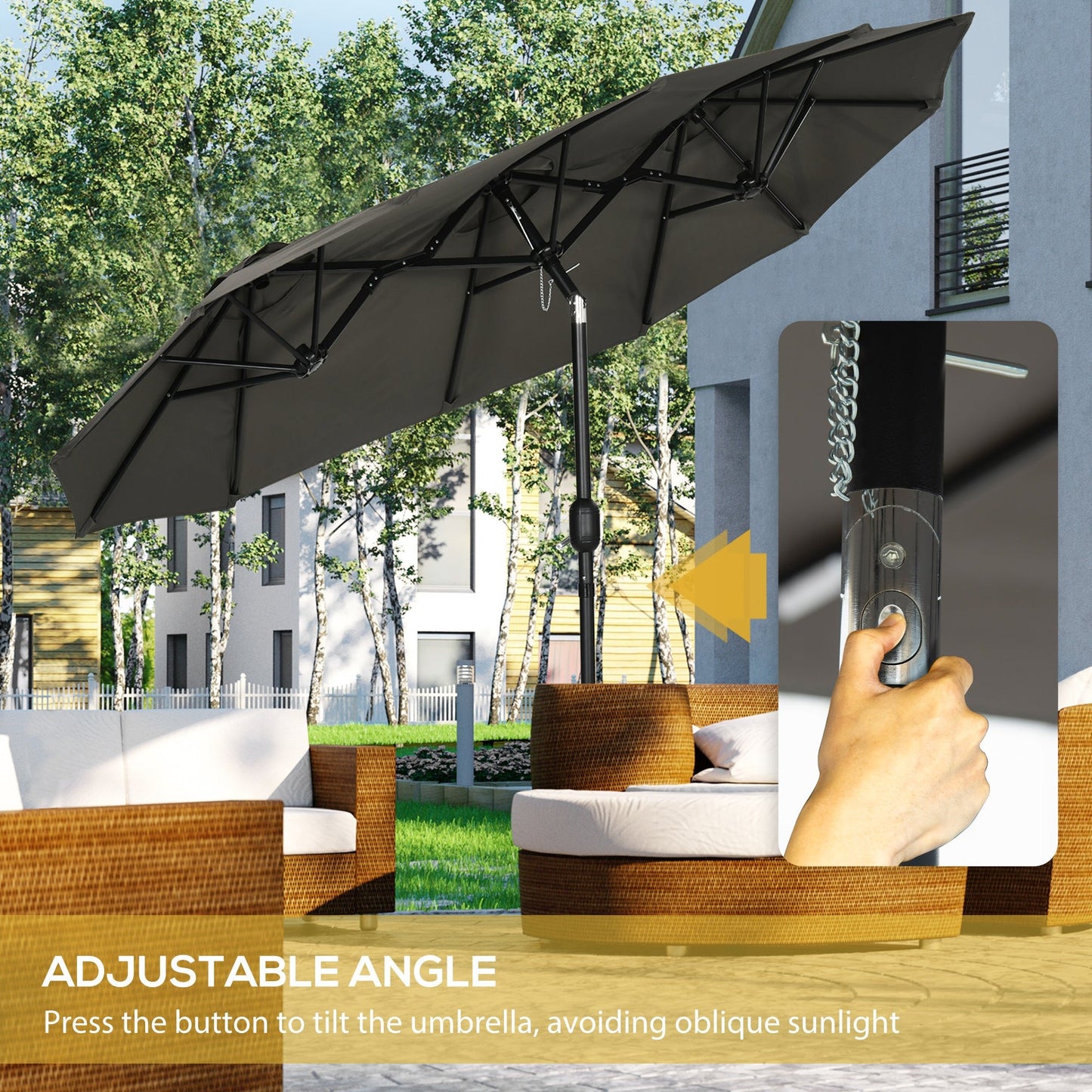 '-Outsunny Double-sided Patio Umbrella 9.5' Large Outdoor Market Umbrella with Push Button Tilt and Crank, 3 Air Vents and 12 Ribs - Outdoor Style Company