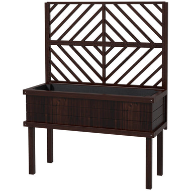 '-Outsunny Elevated Wood Planter with Trellis for Climbing Plants Raised Garden Bed with Legs and Drainage Holes Carbonized Color - Outdoor Style Company