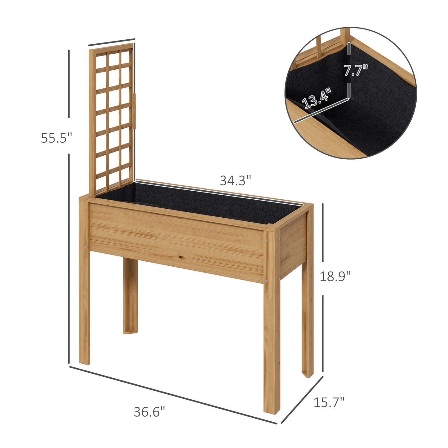 '-Outsunny Elevated Wood Planter with Trellis for Climbing Plants, Raised Garden Bed with Legs and Drainage Holes, Natural - Outdoor Style Company