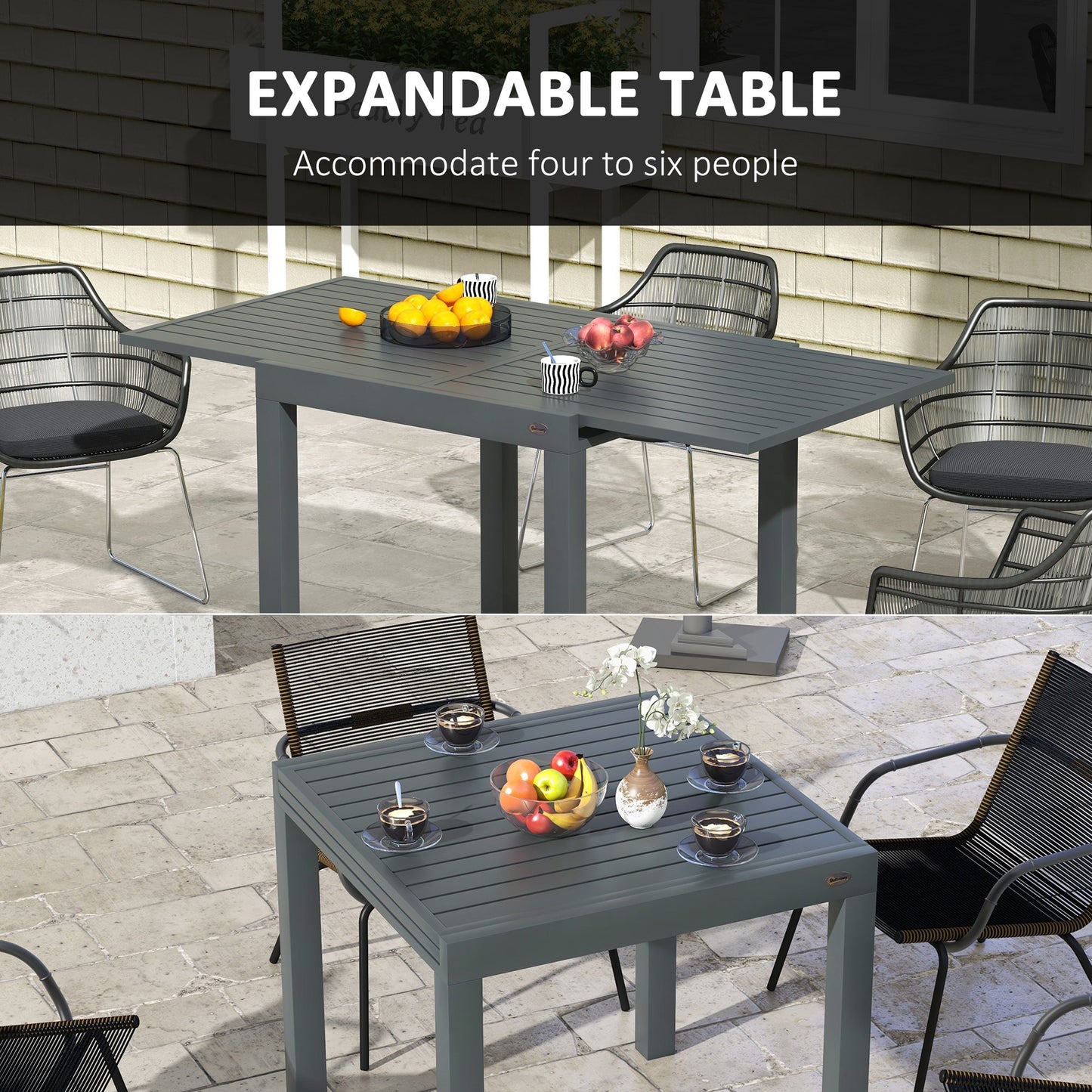 '-Outsunny Expandable Patio Table, Outdoor Dining Table for 4-6 with Aluminum Frame for Garden Lawn Balcony Terrace, Gray - Outdoor Style Company