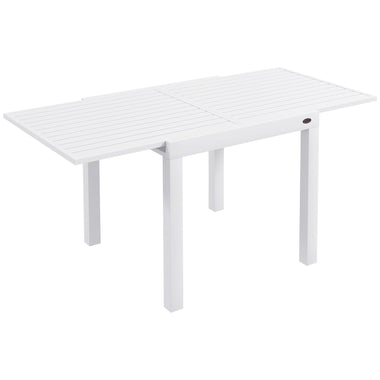 '-Outsunny Expandable Patio Table, Outdoor Dining Table for 4-6 with Aluminum Frame for Garden Lawn Balcony Terrace, White - Outdoor Style Company