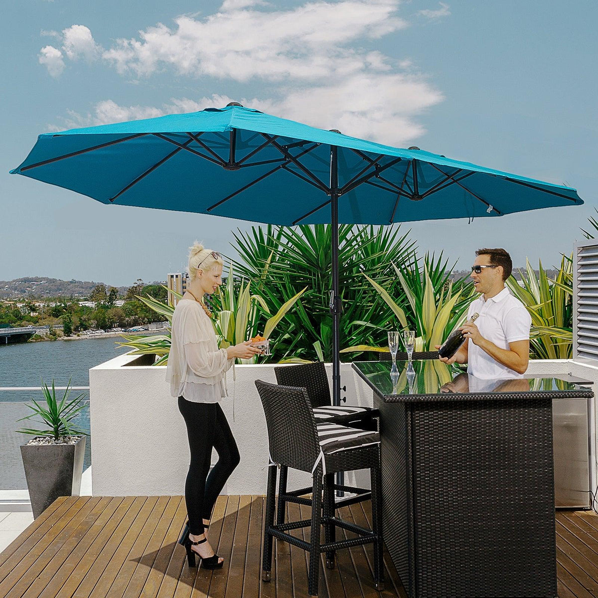 Outdoor Double-Sided Rectangle Market Umbrella, 15FT Large Patio Umbrellas With Base Included,Double-Topped Patio Umbrella for Poolside Lawn Backyard Outdoor Double-Sided Rectangle Market Umbrella, 15FT Large Patio Umbrellas With Base Included,Double-Topped Patio Umbrella for Poolside Lawn Backyard