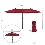 '-Outsunny Extra Large 15ft Patio Umbrella, Double-Sided Outdoor Market Umbrella with Crank Handle for Deck, Lawn, Backyard and Pool, Wine Red - Outdoor Style Company