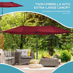 '-Outsunny Extra Large 15ft Patio Umbrella, Double-Sided Outdoor Market Umbrella with Crank Handle for Deck, Lawn, Backyard and Pool, Wine Red - Outdoor Style Company