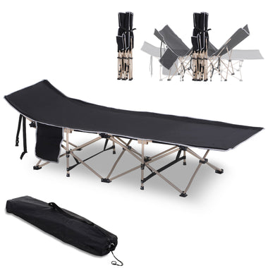 -Outsunny Folding Camping Cots for Adults with Carry Bag, Side Pocket, Outdoor Portable Sleeping Bed, 330 lbs. Capacity, Black - Outdoor Style Company