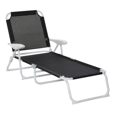 '-Outsunny Folding Chaise Lounge, 4-Position Adjustable Lounge Chair with Armrests for Lawn, Patio, Beach, Deck, Black - Outdoor Style Company