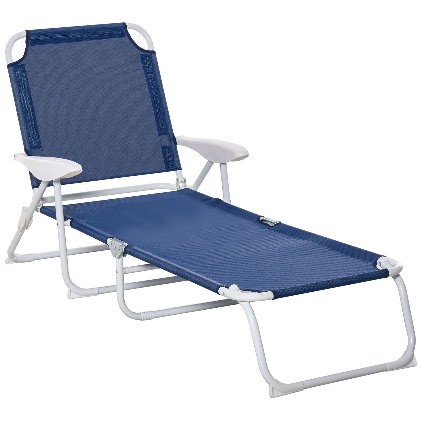 '-Outsunny Folding Chaise Lounge, 4-Position Adjustable Lounge Chair with Armrests for Lawn, Patio, Beach, Deck, Blue - Outdoor Style Company