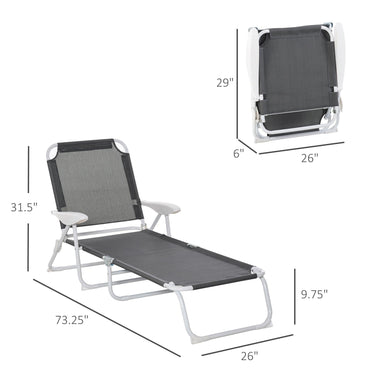 '-Outsunny Folding Chaise Lounge, 4-Position Adjustable Lounge Chair with Armrests for Lawn, Patio, Beach, Deck, Dark Gray - Outdoor Style Company