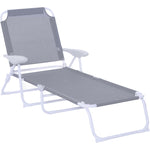 '-Outsunny Folding Chaise Lounge, 4-Position Adjustable Lounge Chair with Armrests for Lawn, Patio, Beach, Deck, Gray - Outdoor Style Company